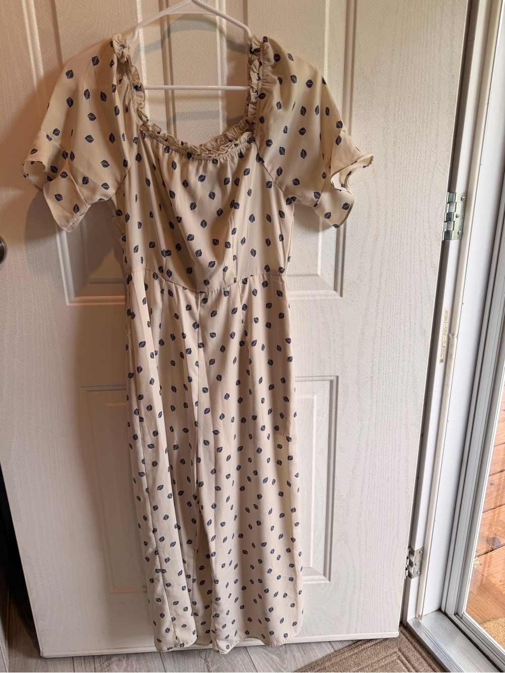 Cream Polka Dot Midi Romper with Navy Accent